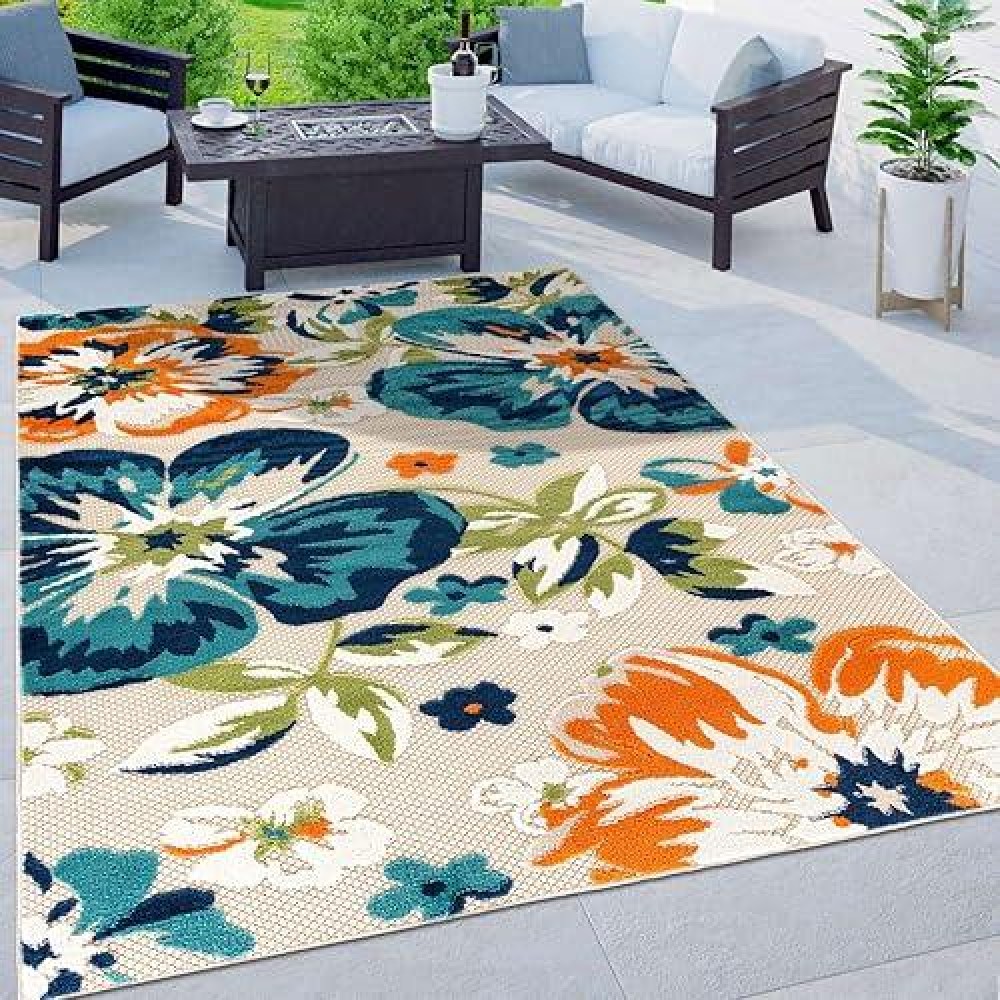 Rugshop Bergamo Contemporary Floral Nonshedding Patio Deck Backyard Indooroutdoor Area Rug 5 X 7 Multi