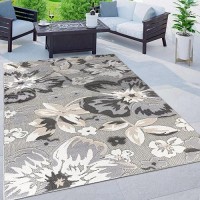 Rugshop Bergamo Contemporary Floral Nonshedding Easy Cleaning Patio Deck Backyard Indooroutdoor Area Rug 710 X 10 Gray