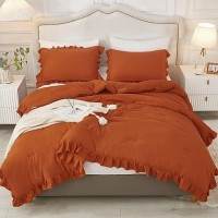 Andency Terracotta Ruffle Comforter Full(79X90Inch)  3 Pieces(1 Ruffled Comforter And 2 Pillowcases) Solid Farmhouse Shabby Chic Comforter  Vintage Rustic Soft Microfiber Bedding Set