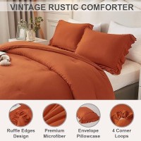 Andency Terracotta Ruffle Comforter Full(79X90Inch)  3 Pieces(1 Ruffled Comforter And 2 Pillowcases) Solid Farmhouse Shabby Chic Comforter  Vintage Rustic Soft Microfiber Bedding Set