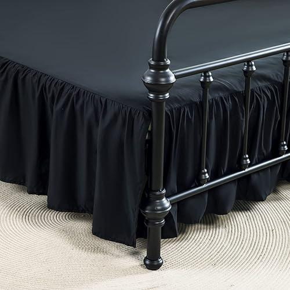 Xuan Dian Bed Skirt Ruffled Bed Skirt With Split Corners 18 Inch Drop Dust Ruffle Bed Skirt With Platform Black Full Size