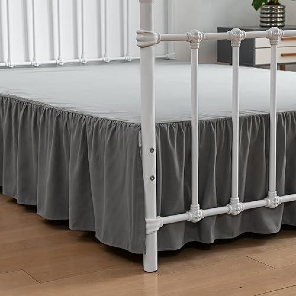 Xuan Dian Bed Skirt Ruffled Bed Skirt With Split Corners 18 Inch Drop Dust Ruffle Bed Skirt With Platform Grey King Size