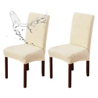 Genina 2 Pack Waterproof Dining Room Chair Covers Stretch Parsons Chair Slipcovers For Dining Room Kitchen Chair Protector Cover, Removable, Washable (2, Pattern1-Beige)