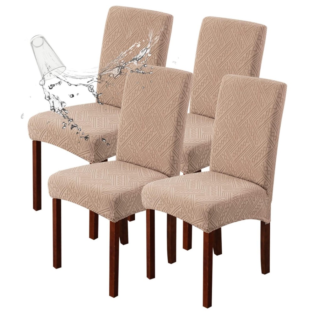 Genina Waterproof Dining Room Chair Covers Stretch Parsons Chair Slipcovers For Dining Room Kitchen Chair Protector Cover, Removable, Washable (4, Pattern1-Khaki)