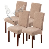 Genina Waterproof Dining Room Chair Covers Stretch Parsons Chair Slipcovers For Dining Room Kitchen Chair Protector Cover, Removable, Washable (4, Pattern1-Khaki)