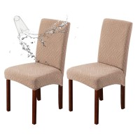 Genina Waterproof Dining Room Chair Covers Stretch Parsons Chair Slipcovers For Dining Room Kitchen Chair Protector Cover, Removable, Washable (2, Pattern1-Khaki)