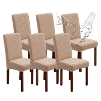 Genina Waterproof Chair Covers For Dining Room 6 Pack, Dining Chair Cover Removable Parson Chair Slipcover Chair Protectors Covers For Kitchen (Argyle-Khaki, 6 Pcs)