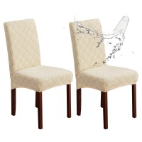 Genina Waterproof Chair Covers For Dining Room, Stretch Jacquard Dining Chair Slipcovers Removable Washable Chair Protector For Kitchen, Parsons (Jacquard-Beige, 2 Pcs)