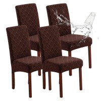 Genina Waterproof Chair Covers For Dining Room, Stretch Jacquard Dining Chair Slipcovers Removable Washable Chair Protector For Kitchen, Hotel, Restaurant (Jacquard-Chocolate, 4 Pcs)