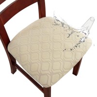 Genina Waterproof Seat Covers For Dining Room Chairs, Stretch Chair Covers Removable Washable Dinning Room Kitchen Chair Seat Cushion Slipcovers (Jacquard-Beige, 2 Pcs)