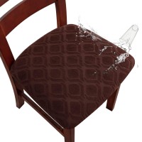 Genina Waterproof Seat Covers For Dining Room Chairs, Stretch Chair Covers Removable Washable Dinning Room Kitchen Chair Seat Cushion Slipcovers (Jacquard-Chocolate, 4 Pcs)