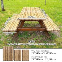 3 Pcs Vinyl Picnic Table And Bench Fitted Tablecloth Cover Set 6 Ft 30 X 72 Inch Flannel Backing Rectangular Elastic Edged Picni