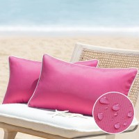 Phantoscope Pack Of 2 Outdoor Waterproof Throw Pillow Covers Decorative Square Outdoor Pillows Cushion Case Patio Pillows For Couch Tent Sunbrella, Hot Pink 18X18 Inches 45X45 Cm