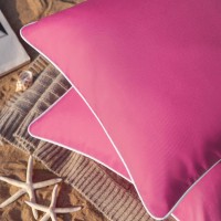 Phantoscope Pack Of 2 Outdoor Waterproof Throw Pillow Covers Decorative Square Outdoor Pillows Cushion Case Patio Pillows For Couch Tent Sunbrella, Hot Pink 18X18 Inches 45X45 Cm