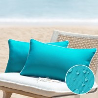 Phantoscope Pack Of 2 Outdoor Waterproof Solid Throw Decorative Pillow Cover Decorative Square Outdoor Pillows Cushion Case Patio Pillows For Couch Tent Sunbrella, Teal Blue 12X20 Inches 30X50 Cm