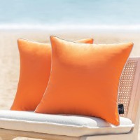 Phantoscope Pack Of 2 Outdoor Waterproof Throw Pillow Covers Decorative Square Outdoor Pillows Cushion Case Patio Pillows For Couch Tent Sunbrella, Orange 20X20 Inches 50X50 Cm