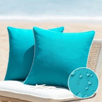 Phantoscope Pack Of 2 Outdoor Waterproof Throw Pillow Covers Decorative Square Outdoor Pillows Cushion Case Patio Pillows For Couch Tent Sunbrella, Teal Blue 18X18 Inches 45X45 Cm