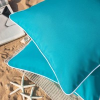 Phantoscope Pack Of 2 Outdoor Waterproof Throw Pillow Covers Decorative Square Outdoor Pillows Cushion Case Patio Pillows For Couch Tent Sunbrella, Teal Blue 18X18 Inches 45X45 Cm