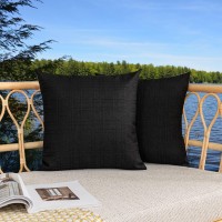 Kevin Textile Pack Of 2 Outdoor Waterproof Pillow Covers Throw Pillow Covers Decorative Pillowcases Classic Checkered Pillow Cases For Sofa Couch Patio Garden 24X24 Inch, Black