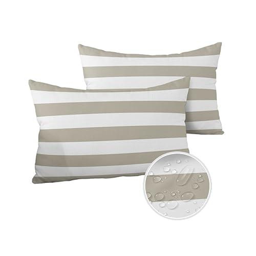 Alageo Outdoor Waterproof Pillow Covers For Patio Furniture Classical Striped Decorative Throw Pillow Cover Beige Pillowcases Se