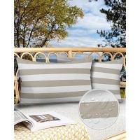 Alageo Outdoor Waterproof Pillow Covers For Patio Furniture Classical Striped Decorative Throw Pillow Cover Beige Pillowcases Se