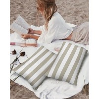 Alageo Outdoor Waterproof Pillow Covers For Patio Furniture Classical Striped Decorative Throw Pillow Cover Beige Pillowcases Se