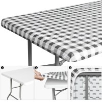 Deluxe Elastic Edged Flannel Backed Vinyl Fitted Table Cove (Dark Gray, 4Ft,30X48Inch)