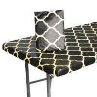 Ougold 6Ft Black Yellow Deluxe Elastic Edged Flannel Backed Vinyl Fitted Table Cove 30X72Inch