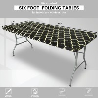 Ougold 6Ft Black Yellow Deluxe Elastic Edged Flannel Backed Vinyl Fitted Table Cove 30X72Inch