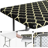 Ougold 6Ft Black Yellow Deluxe Elastic Edged Flannel Backed Vinyl Fitted Table Cove 30X72Inch