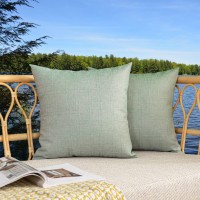 Kevin Textile Pack Of 2 Decorative Outdoor Throw Pillow Covers Waterproof Classic Checker Pillowcases Retro Cushion Cases For Sofa Couch Patio Garden 24X24 Inch, Mint