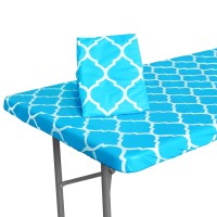 Deluxe Elastic Edged Flannel Backed Vinyl Fitted Table Cove (Blue White, 4Ft,30X48Inch)