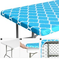 Deluxe Elastic Edged Flannel Backed Vinyl Fitted Table Cove (Blue White, 4Ft,30X48Inch)