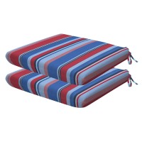 Honeycomb Indoor/Outdoor Stripe Blue & Red Universal Seat Cushion: Recycled Fiberfill, Weather Resistant, Comfortable And Stylish Pack Of 2 Patio Cushions: 18