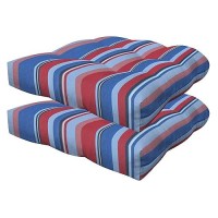 Honeycomb Outdoor Contoured Tufted Cushion Set 195 W X 185 L Stripe Blue Red Outdoor Chair Cushions