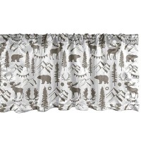 Ambesonne Northwoods Window Valance Pack Of 2  Forest Elements With Bear Moose Trees And Mountains Wildlife Nature Theme  Rod Pocket Curtain Valances For Kitchen Bedroom  54