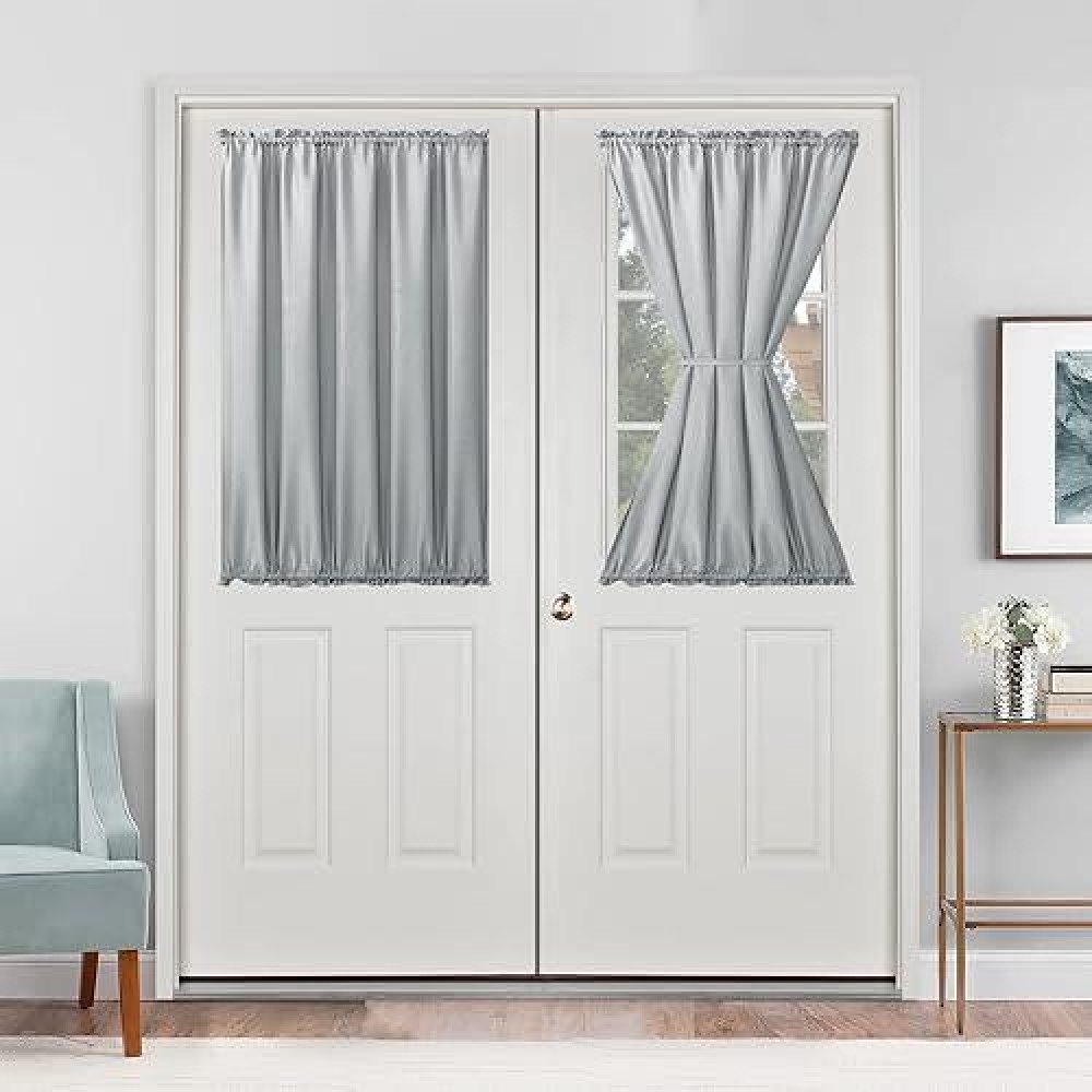 Hiasan French Door Curtains Privacy Rod Pocket Semi Sheer Front Curtain For Door Window 1 Panel Silver Grey W 52 Inch X L 40