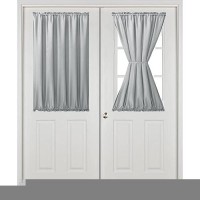 Hiasan French Door Curtains Privacy Rod Pocket Semi Sheer Front Curtain For Door Window 1 Panel Silver Grey W 52 Inch X L 40