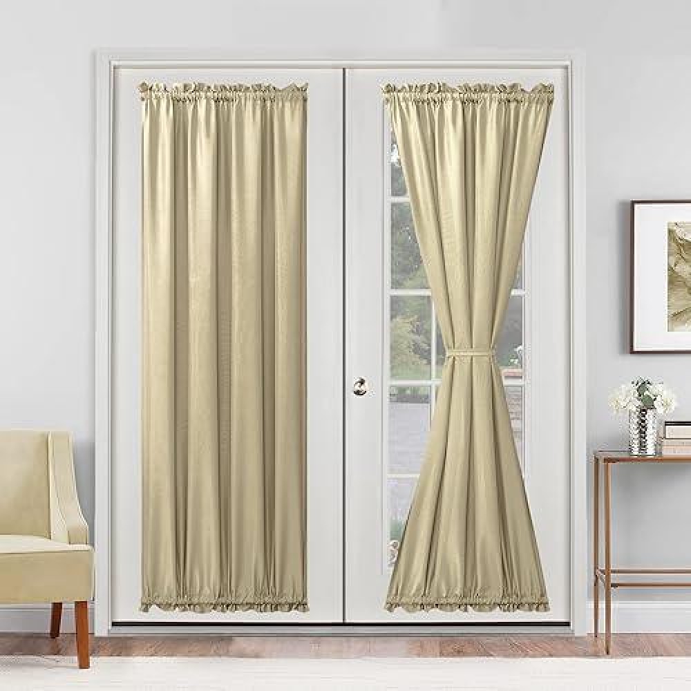 Hiasan French Door Curtains Privacy Rod Pocket Semi Sheer Front Curtain For Door Window 1 Panel Khaki W 24 Inch X L 72 Inch