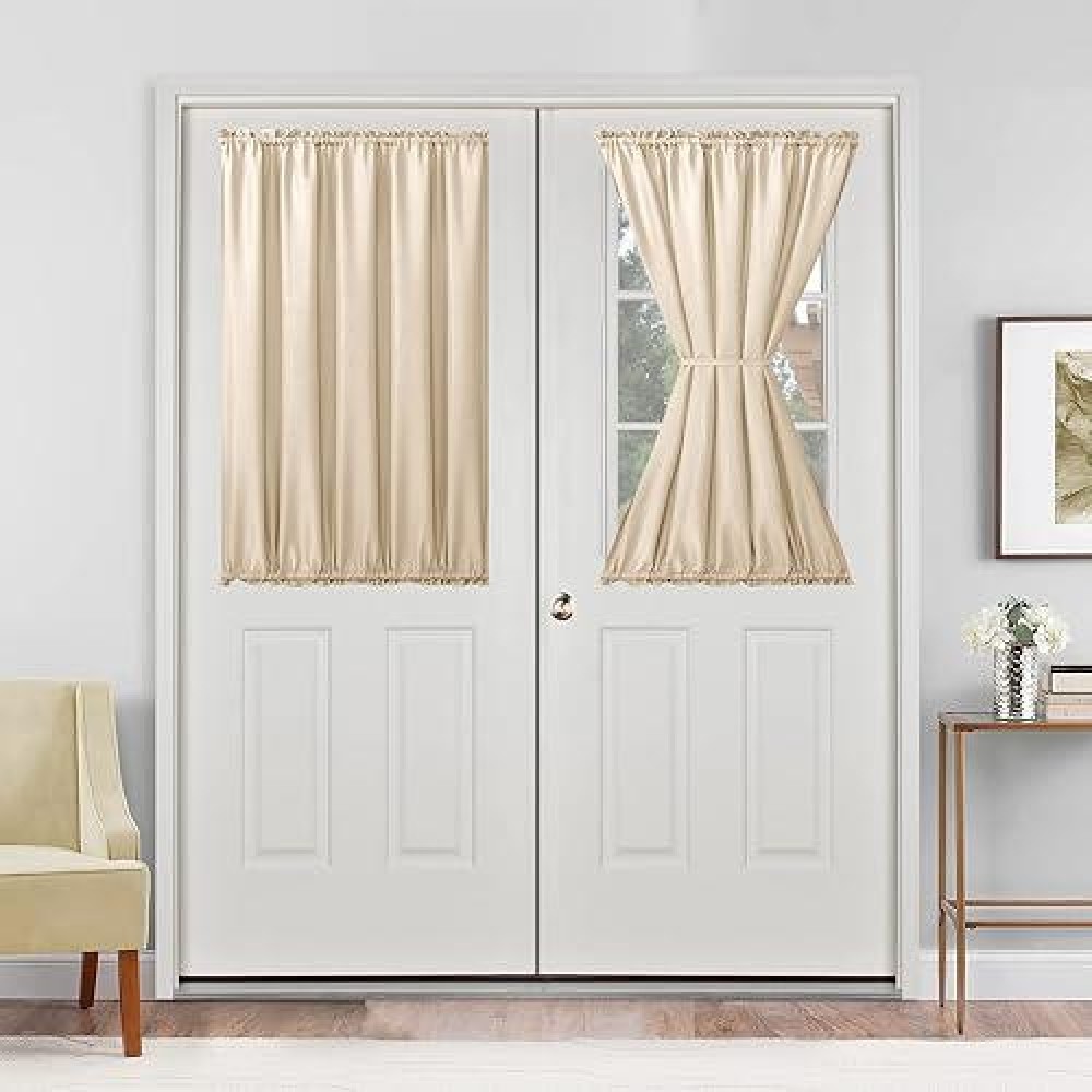 Hiasan French Door Curtains Privacy Rod Pocket Semi Sheer Front Curtain For Door Window 1 Panel Beige W 24 Inch X L 40 Inch