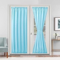 Hiasan French Door Curtains Privacy Rod Pocket Semi Sheer Front Curtain For Door Window 1 Panel Sky Blue W 52 Inch X L 72 In