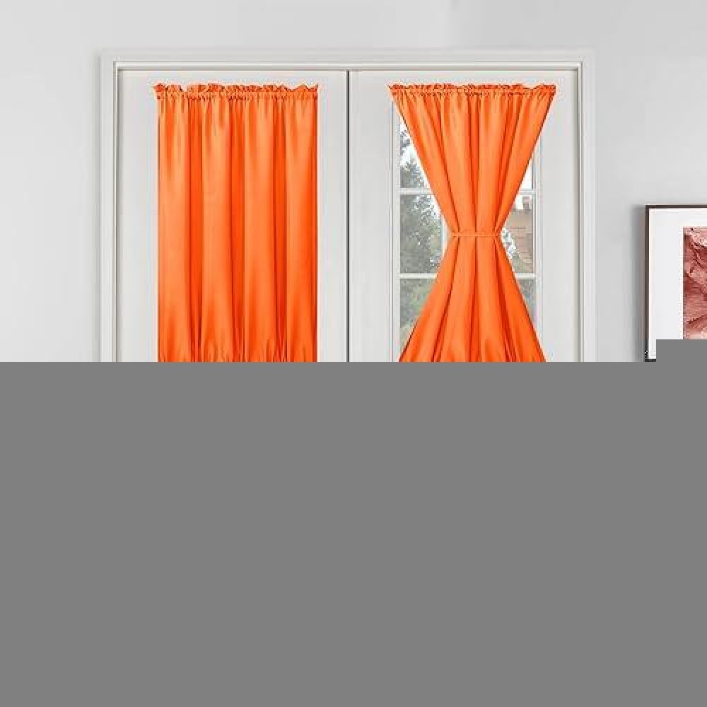 Hiasan French Door Curtains Privacy Rod Pocket Semi Sheer Front Curtain For Door Window 1 Panel Pumpkin Orange W 24 Inch X L