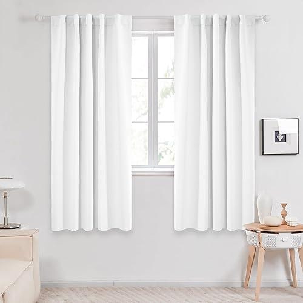 Deconovo Semi 50 Light Blocking Pure White Curtains Solid Back Tab And Rod Pocket Room Darkening Curtains For Kids Bedroom