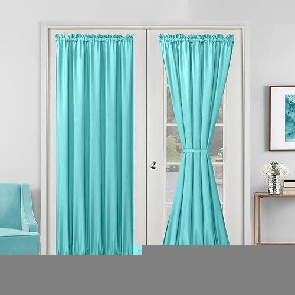 Hiasan French Door Curtains Privacy Rod Pocket Semi Sheer Front Curtain For Door Window 1 Panel Aqua W 52 Inch X L 72 Inch