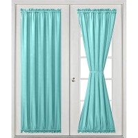 Hiasan French Door Curtains Privacy Rod Pocket Semi Sheer Front Curtain For Door Window 1 Panel Aqua W 52 Inch X L 72 Inch