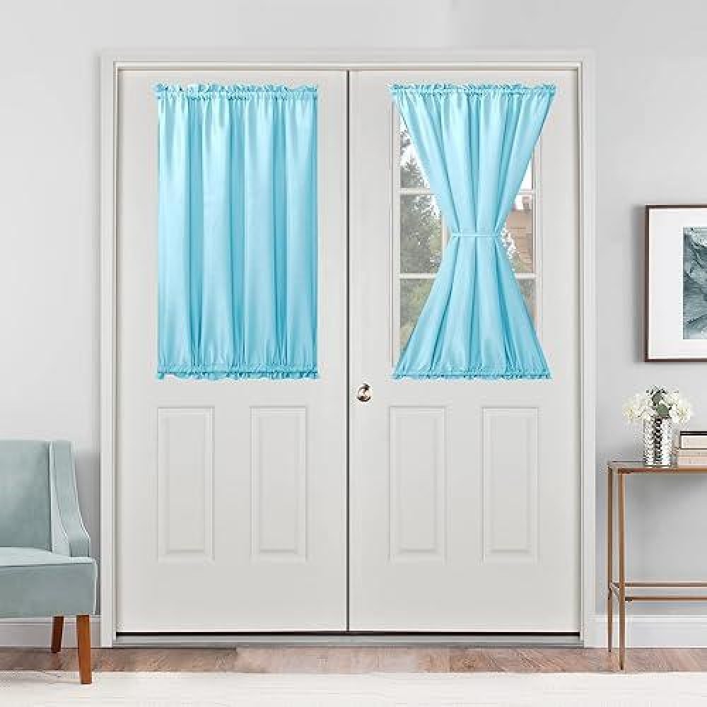 Hiasan French Door Curtains Privacy Rod Pocket Semi Sheer Front Curtain For Door Window 1 Panel Sky Blue W 24 Inch X L 40 In