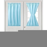 Hiasan French Door Curtains Privacy Rod Pocket Semi Sheer Front Curtain For Door Window 1 Panel Sky Blue W 24 Inch X L 40 In