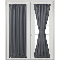 Hiasan Front French Door Curtains For Small Window Rod Pocket Semi Sheer Short Sidelight Curtain 1 Panel Grey W 52 Inch X L