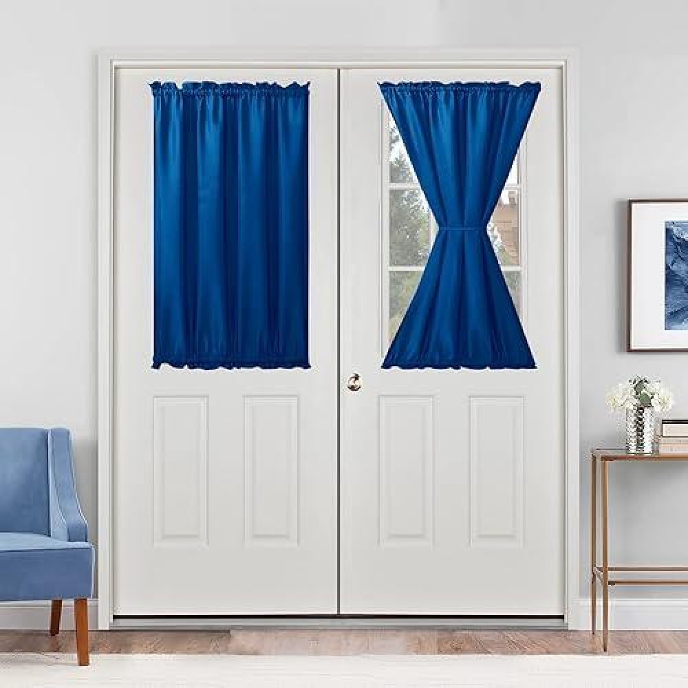 Hiasan French Door Curtains Privacy Rod Pocket Semi Sheer Front Curtain For Door Window 1 Panel Royal Blue W 24 Inch X L 40