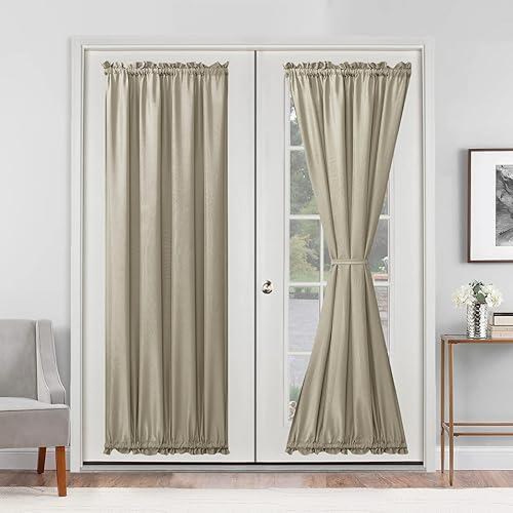 Hiasan French Door Curtains Privacy Rod Pocket Semi Sheer Front Curtain For Door Window 1 Panel Taupe W 24 Inch X L 72 Inch